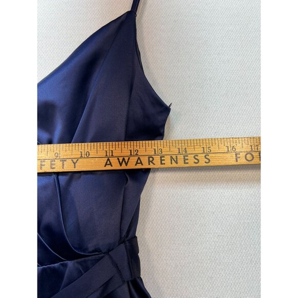 B. Smart Womens Fit & Flare Wrap Dress Size 9 Navy Satin Sleeveless Prom Party - Picture 6 of 10